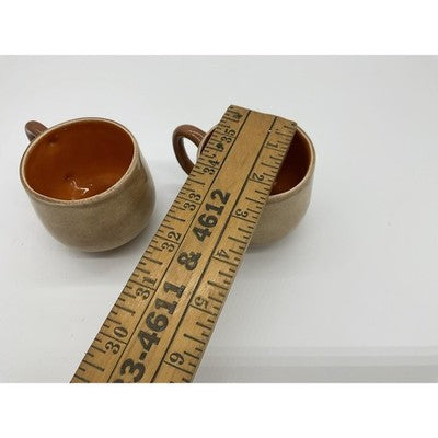 Stoneware Coffee Mugs Set Of 2 Beige Train Steamboat Graphic Unmarked VTG