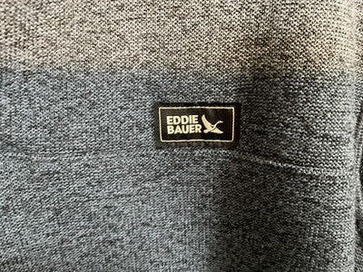 Eddie Bauer Sweatshirt Mens Large Blue Fleece Snap Mock Neck Pullover Pockets