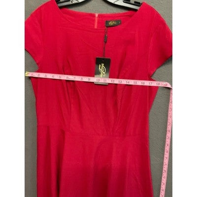Dressystar Red Cocktail Bridesmaid Dress XL Cap Sleeve Fit Flare NWT