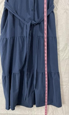 Lucky Brand Dress Womens Large Blue Shirt Midi Button Front Belted Tiered