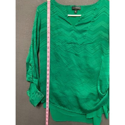 The Limited Chevron Blouse XS Green Roll Tab Sleeves Lined Textured Feminine