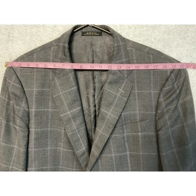VTG Jos. A. Bank Suit Jacket Men 44S Gray Check Wool Cupro Lined Two Button USA