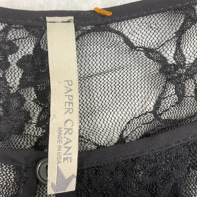 VTG Paper Crane Dress Womens Large Black Lace Trim Sleeveless Mini USA Cocktail