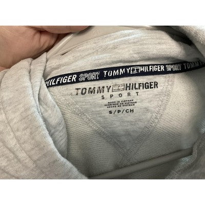 Tommy Hilfiger Sport Hoodie Womens Small Gray Hilfiger Logo Cropped Sweatshirt