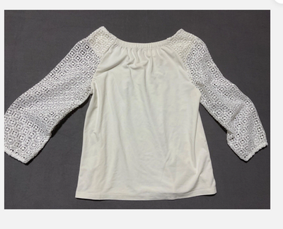 Talbots Blouse Womens Small White Off Shoulder Crochet Raglan Sleeve Boho Top