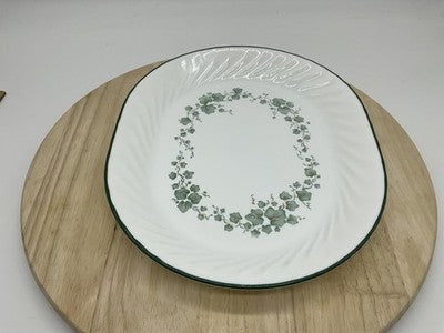 Corelle White Glass Large Serving Plate Callaway Green Ivy Oval USA Kitchen Dish