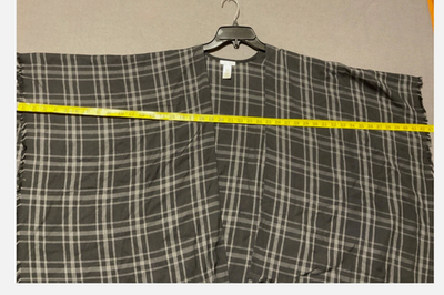 J. Jill Poncho Womens One Size Gray Plaid Kimono Lightweight Fringe Open Front