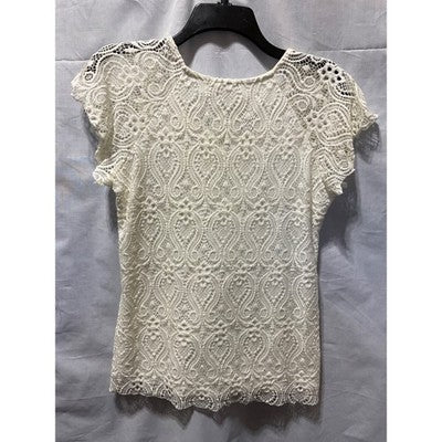 Vintage Brittney Black Medium Off-White Boho Short Sleeve Top, 90's Flare