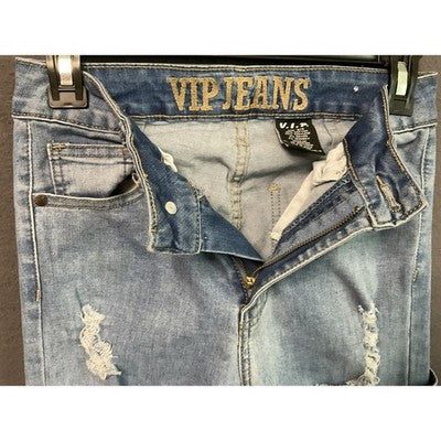 VIP Jeans Womens 3/4 Light Wash Distressed Ripped Cropped Denim Casual Pants