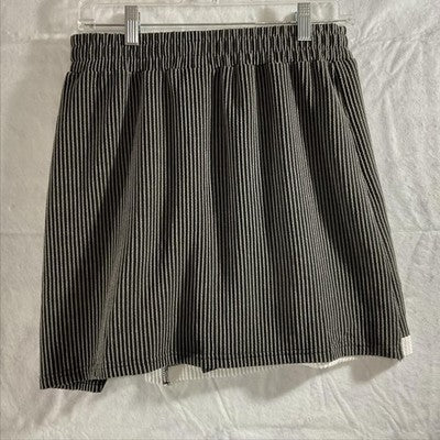 Evaless Skort Womens Medium Black White Striped Knit Short Pull On Elastic Waist