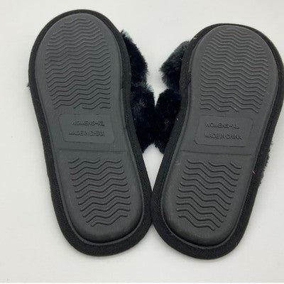 FOCO Carolina Panthers Slippers Womens XL Black Faux Fur Slide NFL Fan Shoe