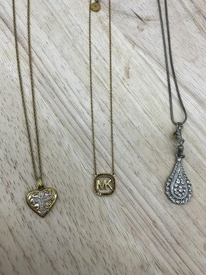 Lot 3 Mixed Brand Necklaces Gold Tone Heart Cross MK Teardrop Womens Jewelry