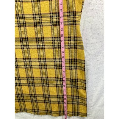 Popular 21 Plaid Mini Dress Womens L Yellow Black Bodycon 90s Style ST8008-CT