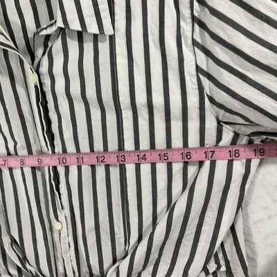 Max Studio Shirt Womens XL White Black Stripe Button Front Long Sleeve Tie Waist