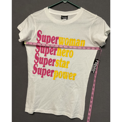 Women Junior Med t-shirt Superwoman Hero Star Power graphic white tee NTW
