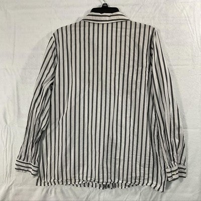 Max Studio Shirt Womens XL White Black Stripe Button Front Long Sleeve Tie Waist