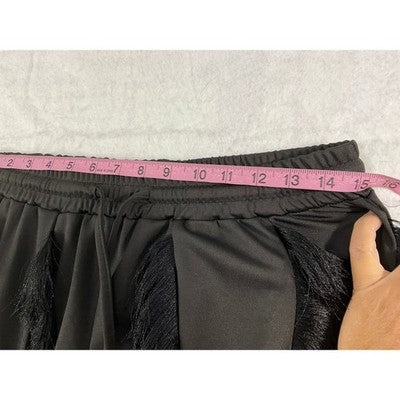 Fringe Joggers Women XL Black Tassel Streetwear Statement Pants