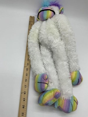 Mohawk Monkey Rainbow Plush Stuffed Animal White Fuzzy Long Legs Multicolor