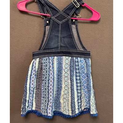 Jordache Girls Denim Overall Dress Size 6/6X Blue Pattern Skirt