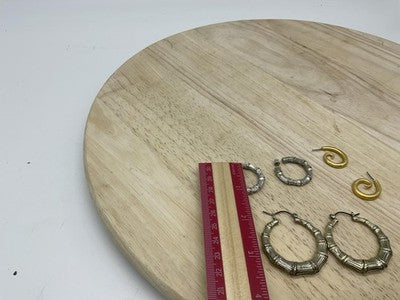 Lot 3 Womens Hoop Earrings Gold Tone Silver Tone Bamboo Spiral Round Multicolor