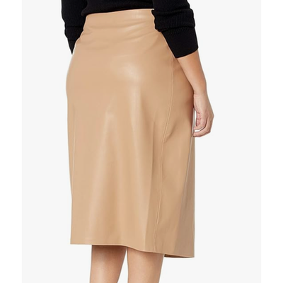 Faux Leather  The Drop Skirt Womens Large Tan Wrap Midi Long High Waist Belted