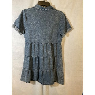 Y2K Jean Collared Denim Dress Large, School Girl Style, Short Sleeve, Button-Up