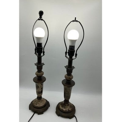 Table Lamps Set of 2 Brown Faux Marble Bronze Finish Traditional Decor 24" Tall
