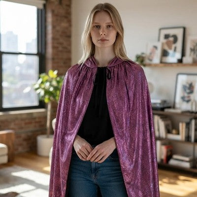 Hooded Cape Costume XL Pink Metallic Snakeskin Foil Full Length Cosplay