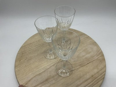 Unmarked Clear Cut Glass Wine Goblets Set Of 3 Stemmed Barware Decor