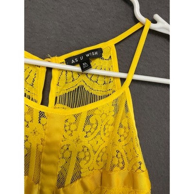 As U Wish Yellow Lace Dress XL JR SIZE Sleeveless Lined Flowy Romantic Bohemian