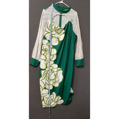 Shein Curve Green Floral Midi Dress 3XL Women's Party Wear Lace Detail Stretchy