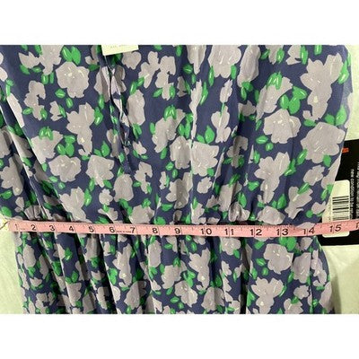 Gilli Floral Sleeveless Dress Womens L Purple Green Elastic Waist Keyhole D18751