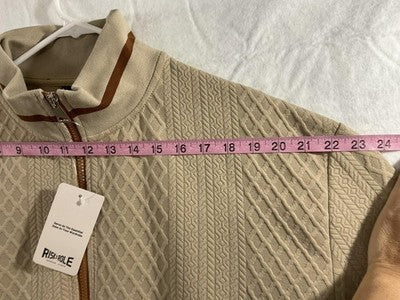 RISKROLE Jacket Mens 3XL Beige Textured Track Full Zip Elbow Patch Geometric