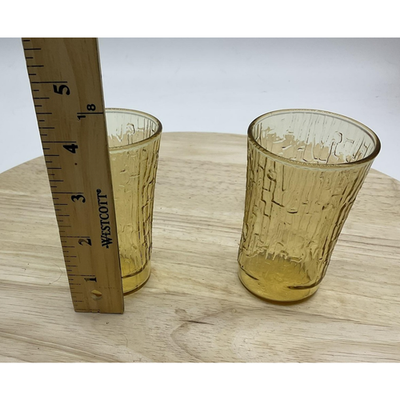 Amber Textured Bark Glass Tumblers Set of 2 Small Juice Drinking Glasses Yellow