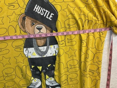 Hustle Shirt Mens 2XL Yellow Teddy Bear Graphic Tee Streetwear Hip Hop Drip