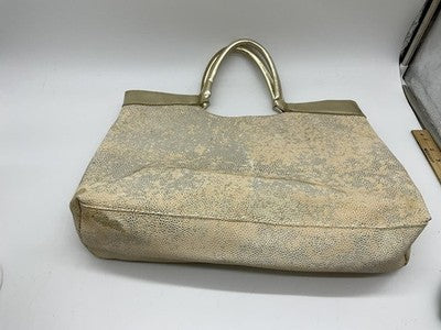 Gold Textured Tote Bag Womens Large Metallic Shoulder Handbag Purple Lining