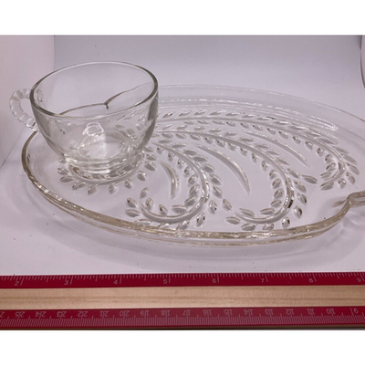 Vintage Federal Glass Snack Plate & Cup Set - Cottage Homestead, Wheat Pattern