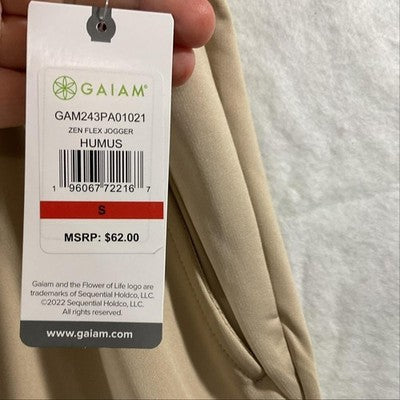 Gaiam Zen Flex Jogger Pants Womens Small Beige Elastic Waist Soft Yoga Pockets