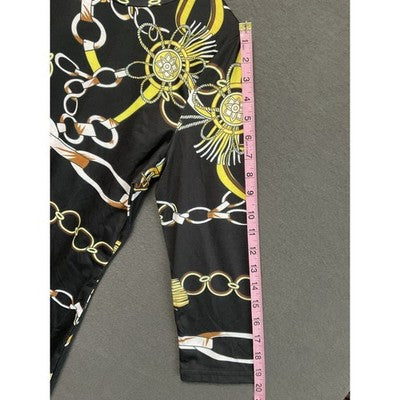 Womens 2XL Chain Print Dress Long Sleeve Stretch Knit Brown Black Tan