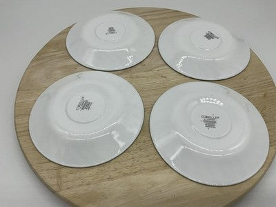 Corelle White Glass Saucers Set Of 4 Green Rim Round USA Kitchen Tableware