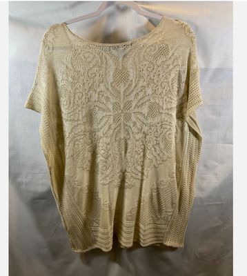 United States Sweater Womens Large Off  White Short Sleeve VTG  Floral Knit Top