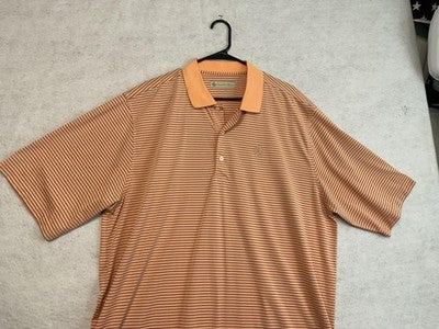 Donald Ross Polo Shirt Mens 2XL Orange Striped Golf Performance Short Sleeve