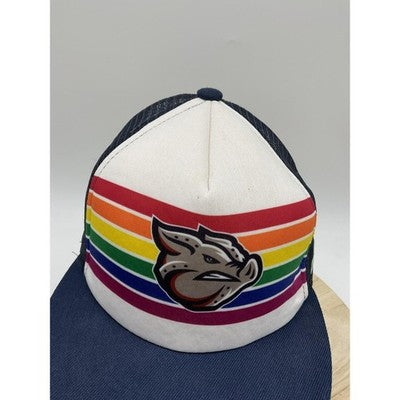 Air Products Hat Cap Snap Back Mens White Blue Rainbow Trucker Mesh Baseball