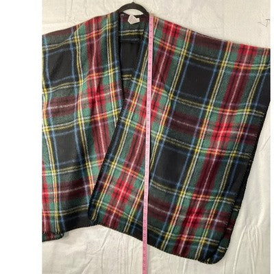 Woolrich Poncho Wrap Women One Size Black Multi Plaid Open Front Whipstitch Wrap