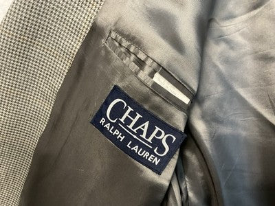 CHAPS Ralph Lauren Sport Coat Men 46 Beige Silk Wool Tweed Check Lined