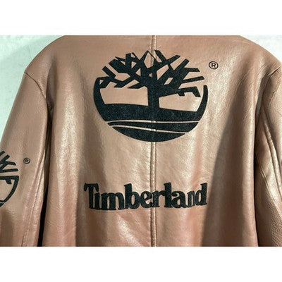 Timberland Moto Jacket Women XL Mauve Faux Leather Sherpa Lined Graphic Logo