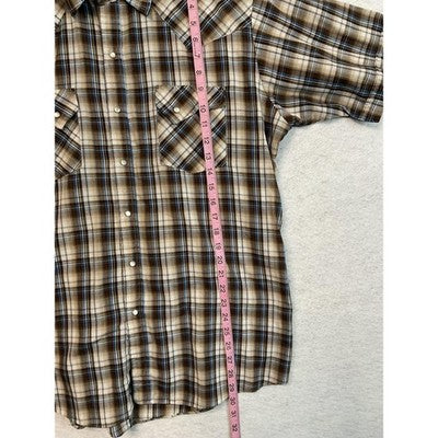 Ely Cattleman Western Shirt Mens Large Brown Plaid Pearl Snap Cowboy Rodeo