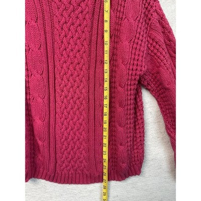 Actif Sweater Womens Medium Pink Fisherman Cable Knit Aran Crewneck VTG USA