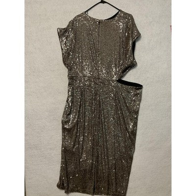 The Drop Dress Womens 3X Silver Sequin Cutout Side Ruched Party Cocktail Midi