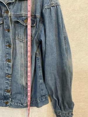 Fashion Nova Jacket Womens Medium Blue Denim Button Front Collared Pockets